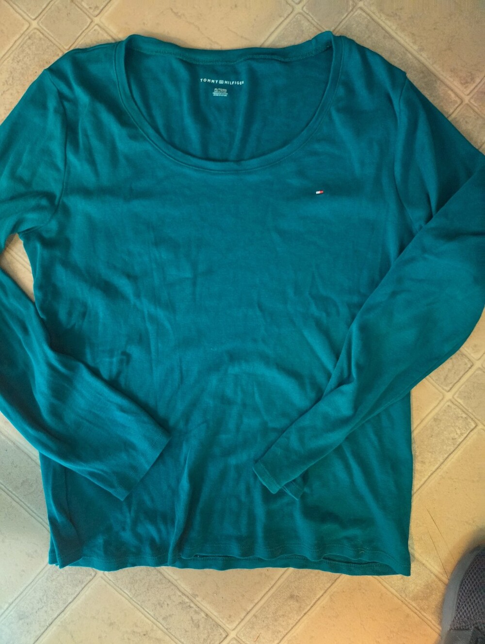 Tommy Hilfiger Teal Long Sleeve Scoop Neck Top